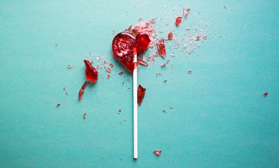 broken red heart lollipop